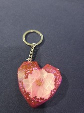 Heart New Floral Resin Pink W Sparkle Key Chain