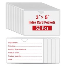 52Pack Self Adhesive Index Card Pockets for 3x5 Inch Cards Plastic Label Holders