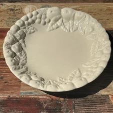 Claire Burke Pottery Serving Dish Raised Fruit Harvest Shallow Bowl  Ivory Decor
