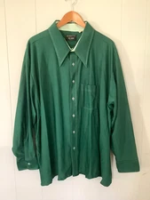 Vintage 70s JCPenney No Iron Button Shirt Mens 2XL Disco Point Collar Green