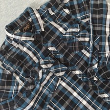 Chals Authentic Brand Mens Large Blue Black Plaid Long Sleeve Button Down Shirt
