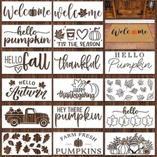 Dunzy 16 Pcs Fall Door Mat Stencils for Painting and DIY Crafts Pumpkin Map...