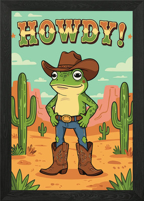 Frosch Cowboy in Wüstenlandschaft gerahmtes Wandbild Poster Leinwanddruck Bild