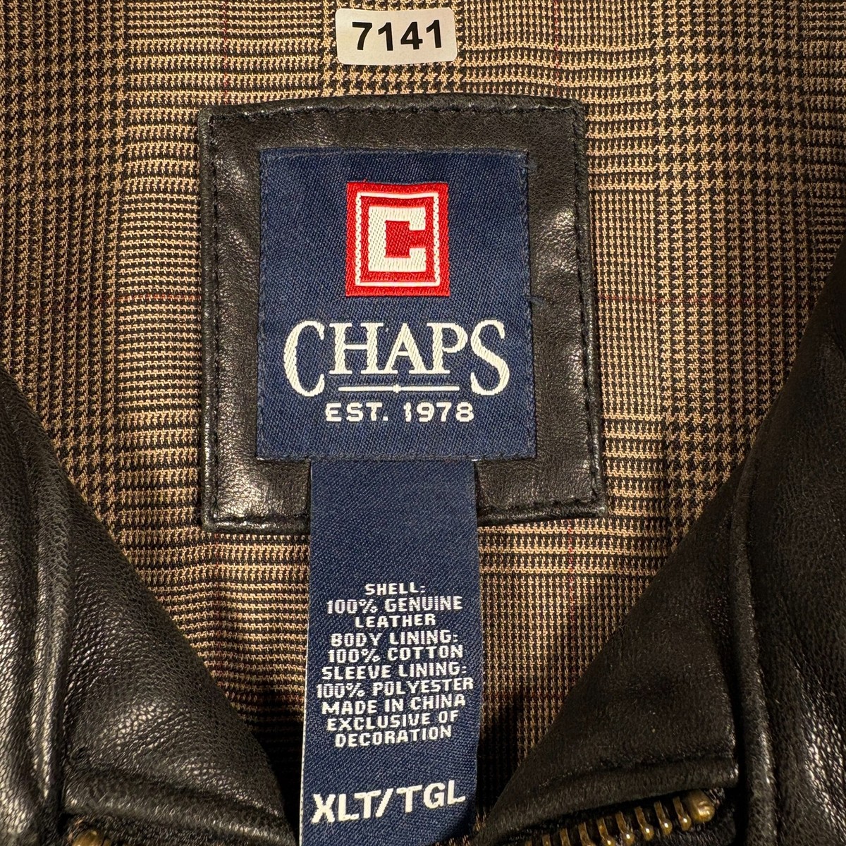 Vintage 1978 Chaps Leather Bomber Jacket Mens XLT Black Cotton