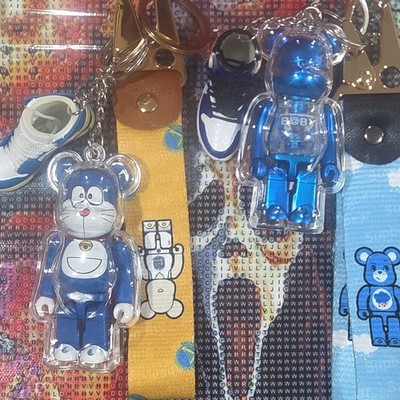 Doraemon Bear Figure Keychain Blue/Clear Plastic W/ Detachable Keyring