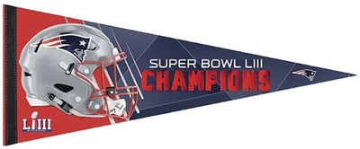 New England Patriots SB LIII Champs 12 X 30 Prem Roll & Go Wincraft Felt Pennant