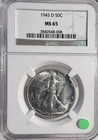 1943-D Walking Liberty Half Dollar, MS65 NGC (13552)