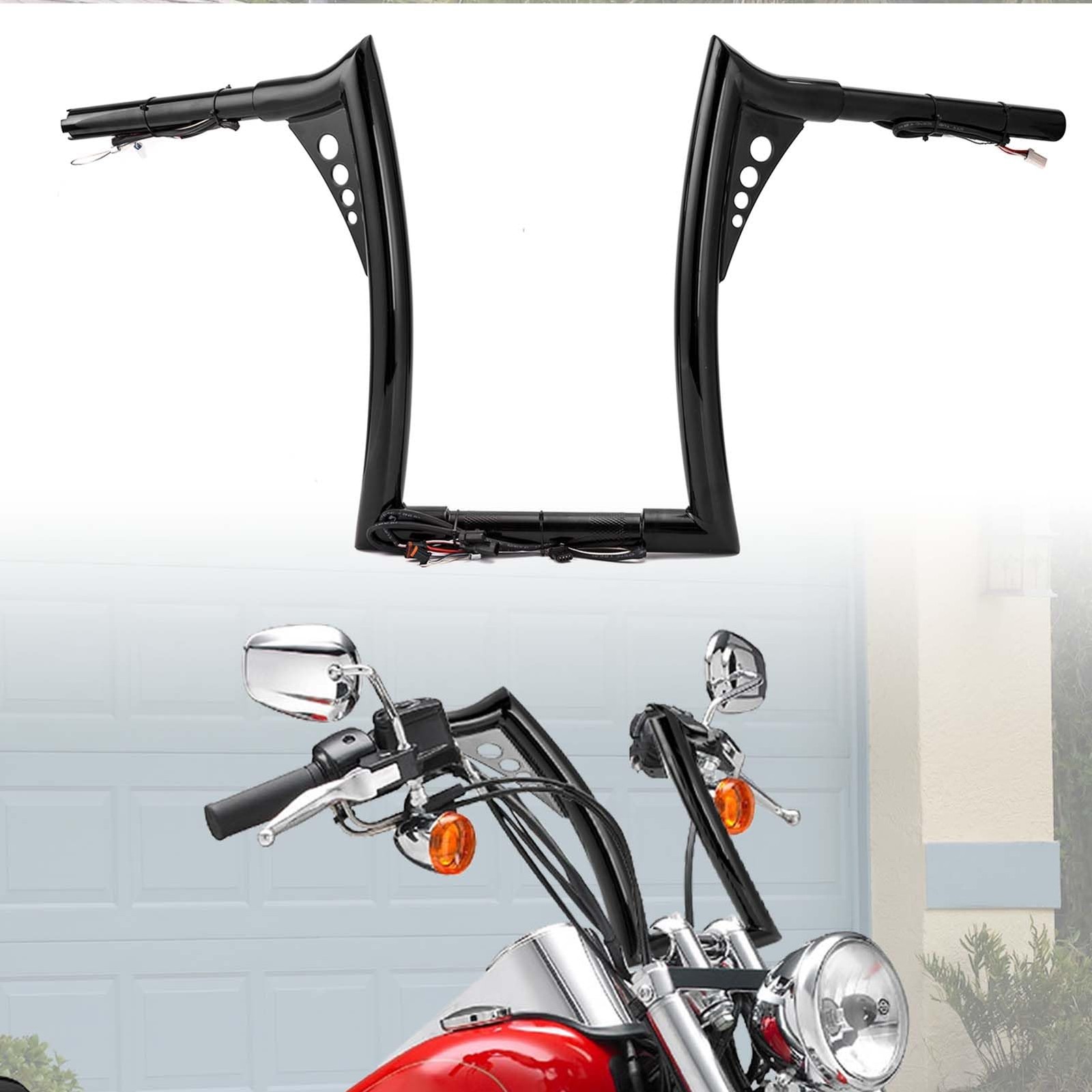 14" Pre-Wired Ape Handlebar Sharp-Bar Fit for Harley, Gloss Black