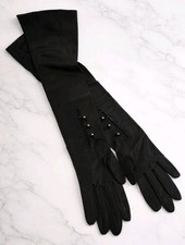 Vintage Black Nylon Opera Gloves Size 6 Beaded Detail Long Evening 1960's