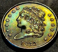 1833 Classic Head Half Cent Semi Key Date High Grade UNC/BU Toned Blazing Luster
