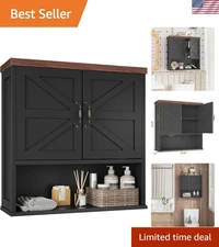 Bathroom Wall Cabinet with Barn Doors Farmhouse Style Large Storage Shelf