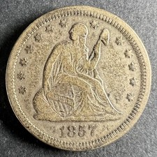 1857 Seated Liberty Quarter Constitutional 90% Silver Old US Collectible Coin