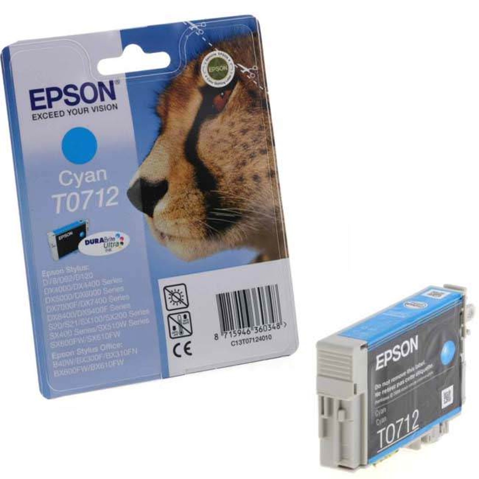 Epson Original T0712 Cyan Printer Ink Cartridge (C13T07124012)