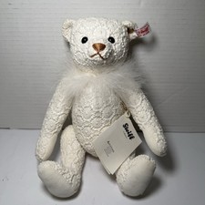 STEIFF "CHANTILLY TEDDY BEAR " EAN 035258 WHITE COTTON LACE BEAR-FEATHER BOA