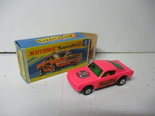 Matchbox Lesney Superfast SF8 Wildcat Dragster- PINK BODY, black base, boxed