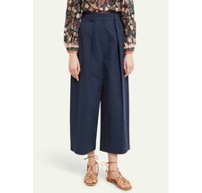 Ulla Johnson Emery Wide Leg Cropped Cotton Pant Navy Blue Women Sz 0