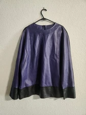 Pedro Lourenco NWOT Women’s Leather Mix Media Purple/Black Top size 40 (US 8/10)