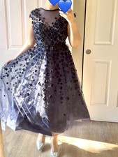 Mac Duggal Embellished Floral appliqué Midi Dress, blue, Size 4, $598