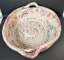 Handmade Crocheted Rag Basket Mint Pink Cottagecore Country Gift Storage Handles