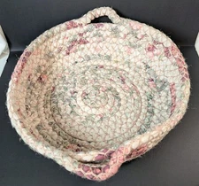 Handmade Crocheted Rag Basket Mint Pink Cottagecore Country Gift Storage Handles