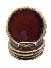 Brown Drip Glazed Pottery Oven Proof USA 6-5/8" Bread Plates Set of 5