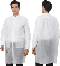 Greenour Disposable Lab Coats for Adults Pack of 10 White Coat 3 Pockets with Kn