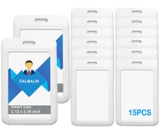 15 Pack Sliding ID Badge Holder Vertical Hard Plastic Card Case Protector Pou...