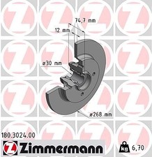 2x ZIMMERMANN Bremsscheibe Hinterachse u.a. für CITROËN, DS, PEUGEOT