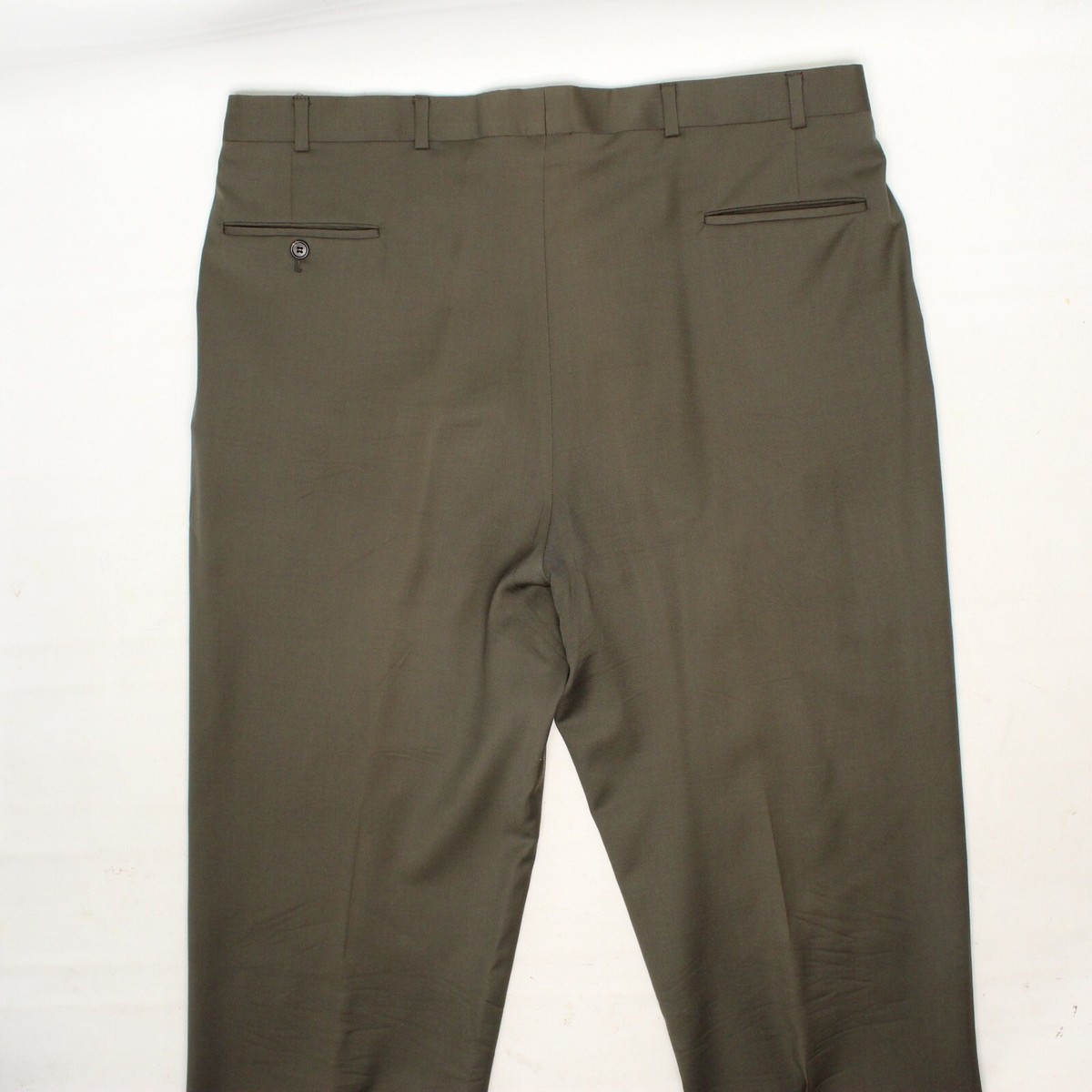 Burberry Mens Dress Pants 41x33 Solid Olive Green Wool Pleated