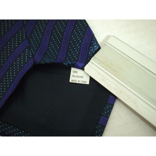 Christian Giorgiou Mens Necktie Tie Navy Blue Purple Striped Dotted Wide 58" - Picture 4 of 4