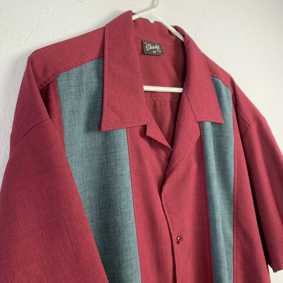 Vintage Steady Atomic Short Sleeve Red Button Up Bowling Shirt Size Mens 3X - Image 2 of 4