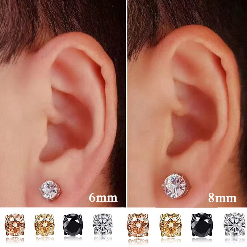 Flmtop 1Pc Men Titanium Steel Round Non-Pierced Ear Cuff Clip Earring  Pendant for Party Club 