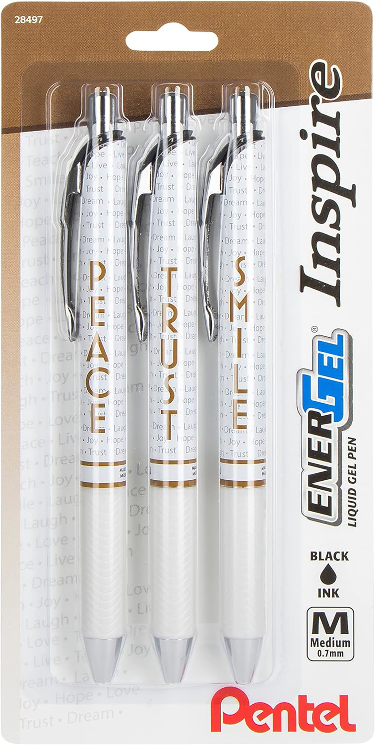 Pentel EnerGel Black Ink Pens, Medium 0.7mm, Pack of 3
