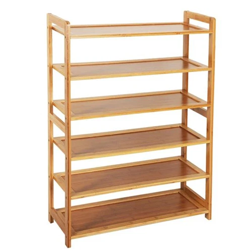 Concise Rectangle 6 Tiers Bamboo Shoe Rack Wood Color US - Picture 1 of 4