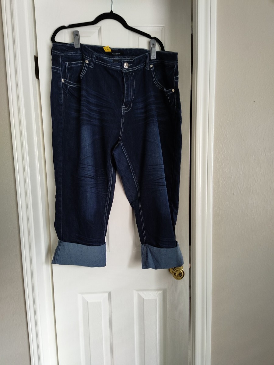 Ashley Stewart Plus Size Blue Jean Dark Wash Denim Capris Zipper