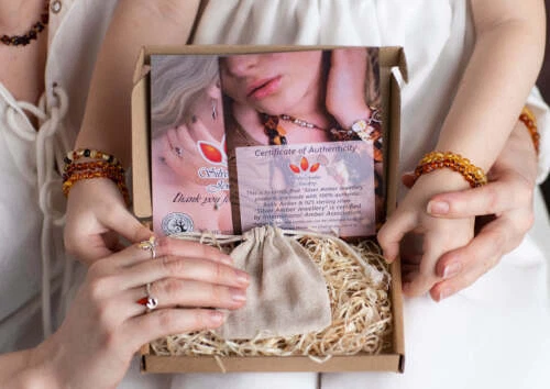 925 Argento Sterling & Ambra Baltica Moderno Ciondolo Design - GL2022 - Immagine 3 di 4