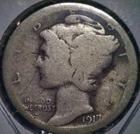 1917-S Mercury Dime - ABOUT GOOD - Free Shipping