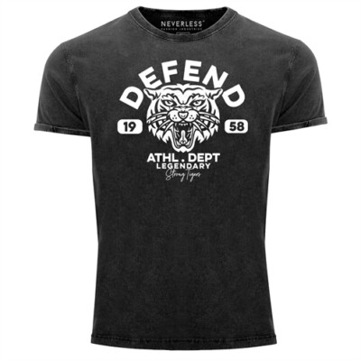 Herren Vintage Shirt Tiger Print Schriftzug Athletic Legendary T-Shirt Aufdruck