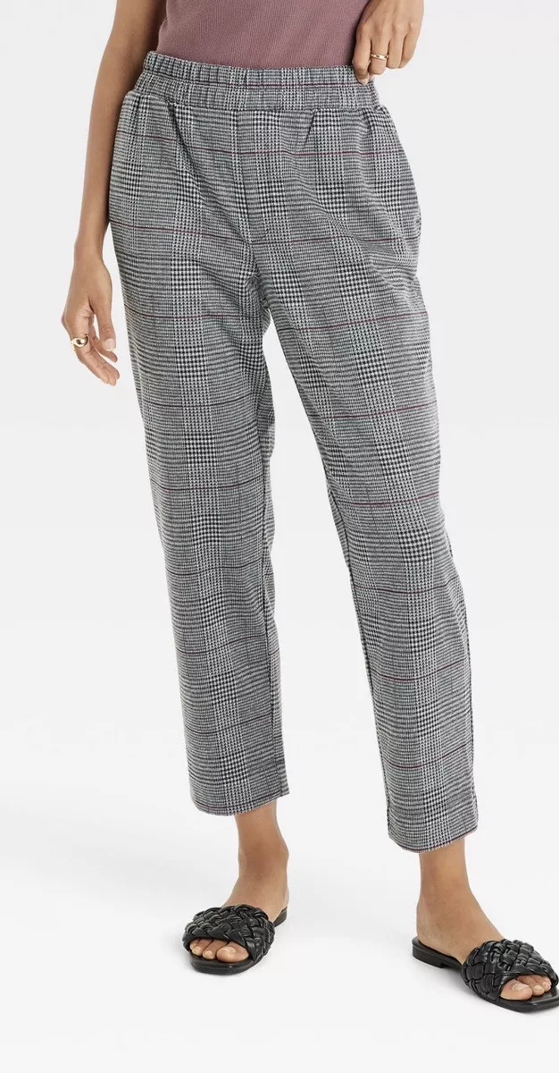 A New Day Plaid Pants XL Dark Gray High Rise Plaid Straight Leg Cropped  Workwear