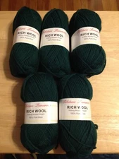 NEW LOT OF 5 FILATURA LANAROTA RICH 100% WOOL YARN, DARK GREEN, 104 YDS EACH