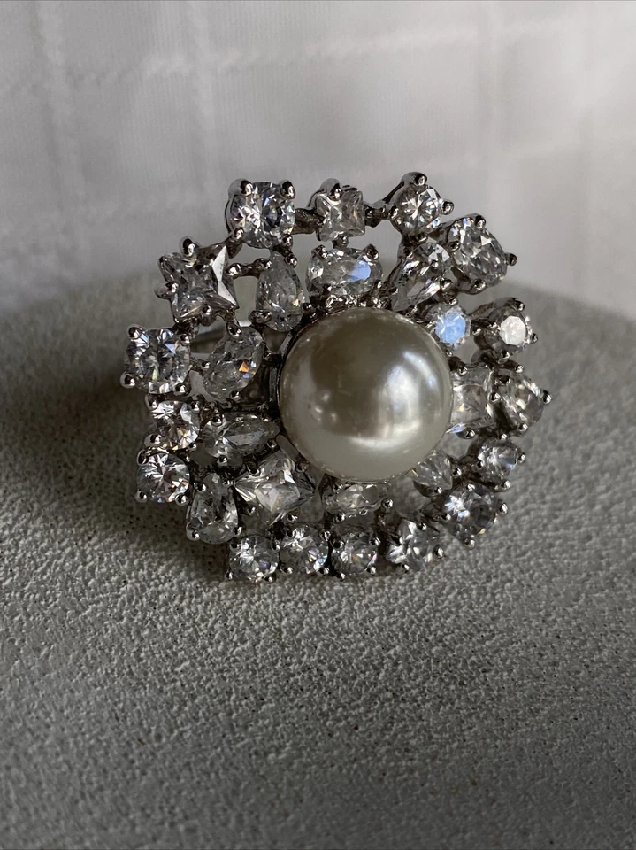 Кольцо Park Lane Spoil Me размер 8 серебристое стекло жемчуг фианиты кластер б/у в отличном состоянии распродано! - Изображение 2 из 4