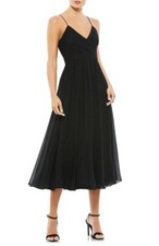 Mac Duggal Black Surplice Ruched Midi Dress Size Medium Orig $338