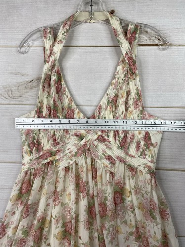 Ark & Co Anthropologie Dress Women L Cream Floral Rose Pintuck Sleeveless Halter - Picture 3 of 14
