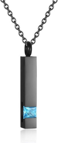 Crystal Urn Necklaces for Ashes for Men Stainless Steel Bar Pendant Necklace Mem