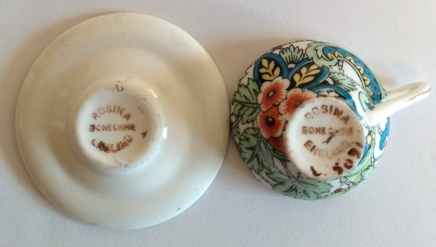 Miniature Rosina England Bone China Vintage Teacup and Saucer Chintz