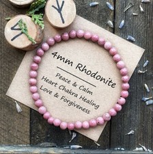 Natural Rhodonite Small Beaded Crystal Healing Love Stretch Handmade Bracelet