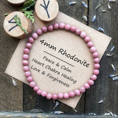 Natural Rhodonite Small Beaded Crystal Healing Love Stretch Handmade Bracelet