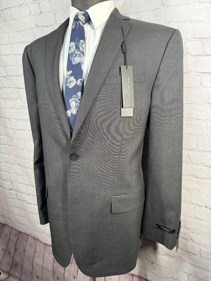 BRAND NEW MARC NEW YORK Mens Gray STRETCH SLIM 2 Pc Suit 42L Jacket 36x33 Pant - Image 3 of 4