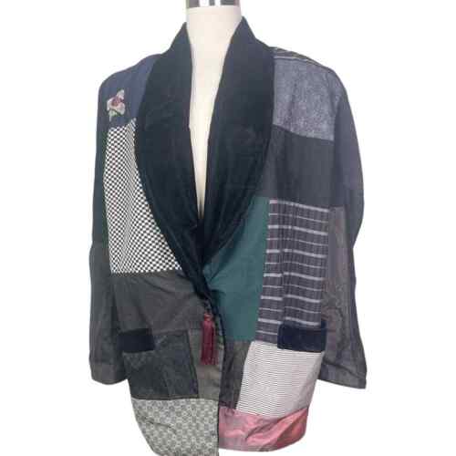 Veste blazer vintage gris Claudia patchwork art vêtements sur mesure style années 1980 OOAK - Photo 1/7