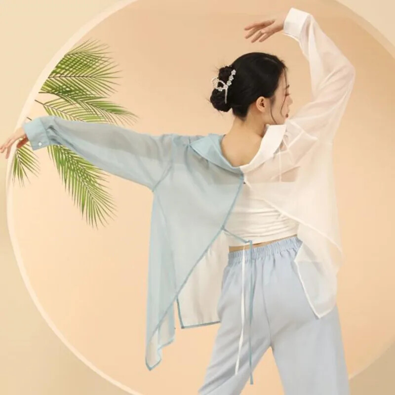 Loose Shirt Classical Ballet Top Contrast Color Dance Costumes Sexy Back Split